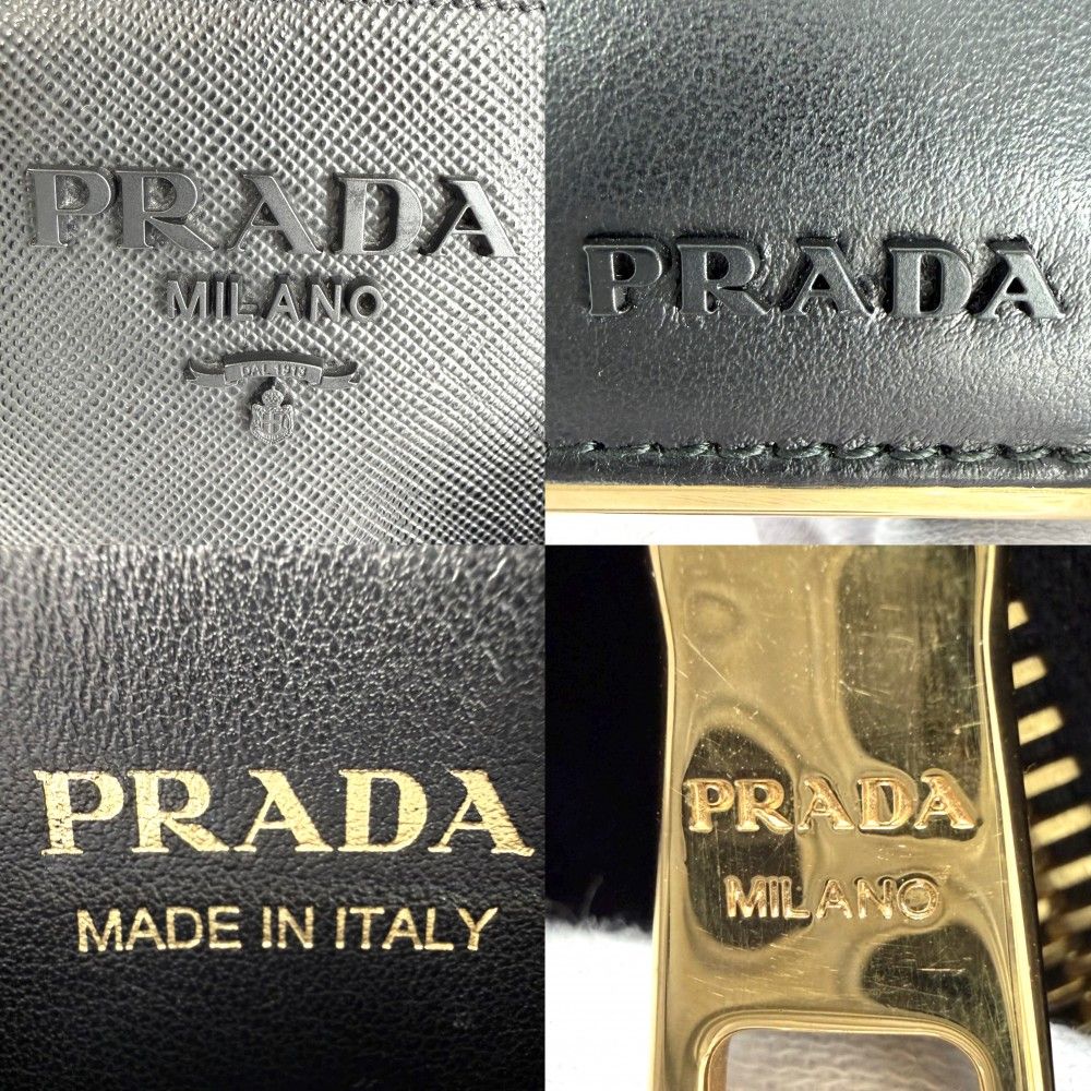 Prada 2-Way Triangle Logo Monochrome Shoulder Bag Crossbody Leather Black Gold — view 5