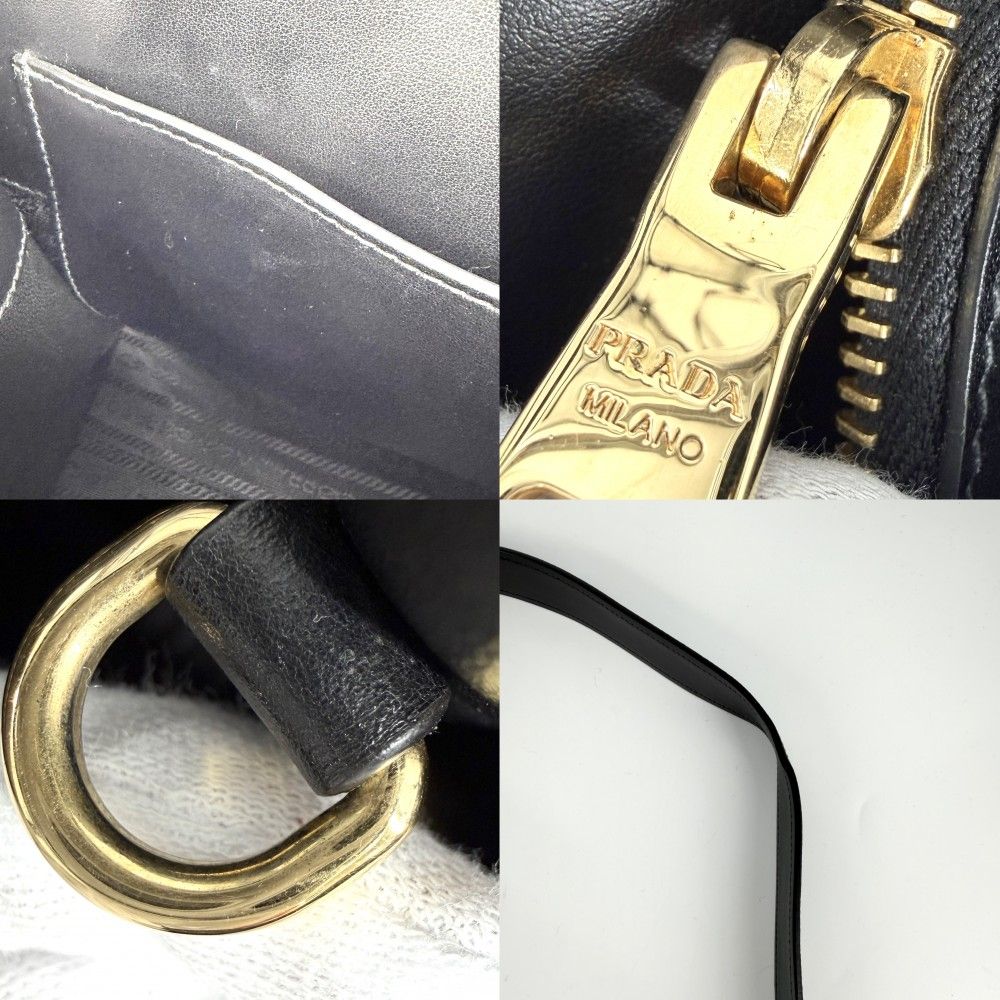 Prada 2-Way Triangle Logo Monochrome Shoulder Bag Crossbody Leather Black Gold — view 7