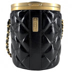 Chanel Shoulder Bag Quilted CC Logo Small Pochette Leather Black Gold Vintage — view 2