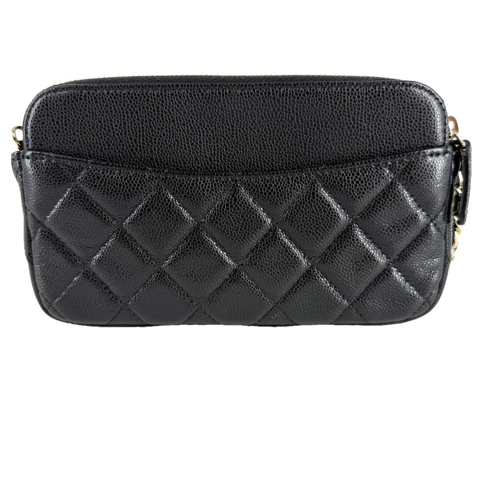 Chanel Chain Wallet Quilted CC Logo Shoulder Bag Crossbody Caviar Leather Black — view 2