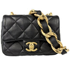 Chanel Shoulder Bag Mini Quilted Chain Turnlock Mini CC Logo Lambskin Black