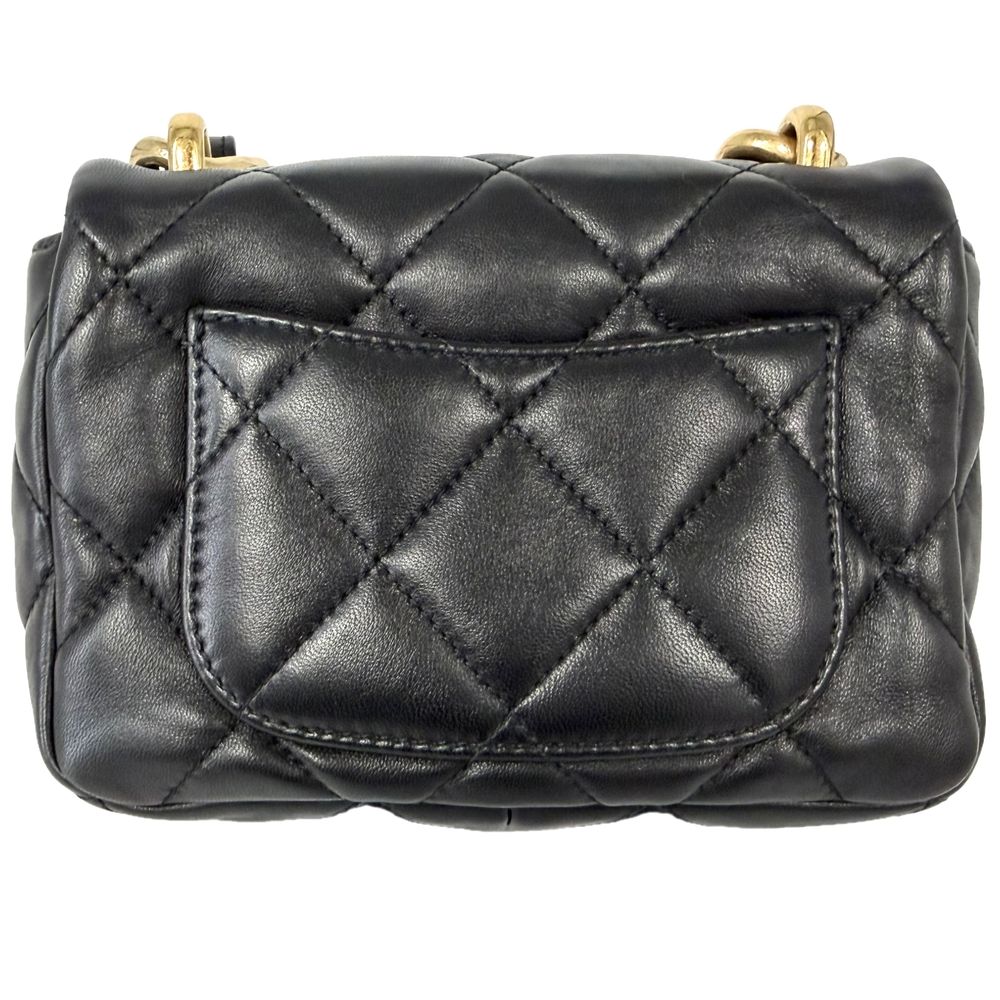 Chanel Shoulder Bag Mini Quilted Chain Turnlock Mini CC Logo Lambskin Black — view 2