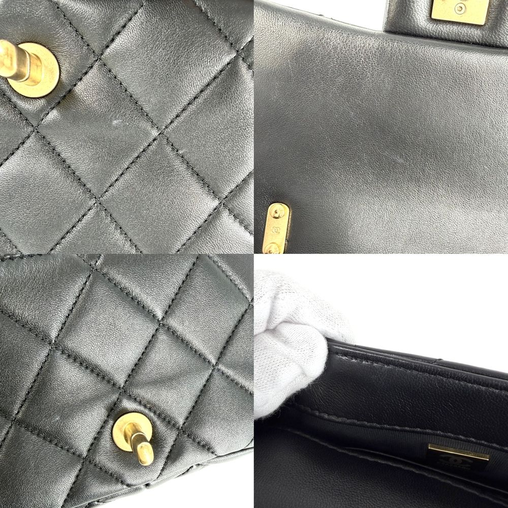 Chanel Shoulder Bag Mini Quilted Chain Turnlock Mini CC Logo Lambskin Black — view 6