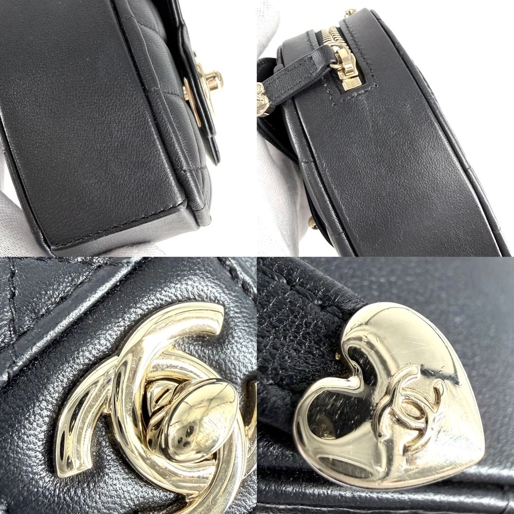 Chanel Shoulder Bag Crossbody Mini Chain Bag Quilted Pochette Heart CC Logo — view 6