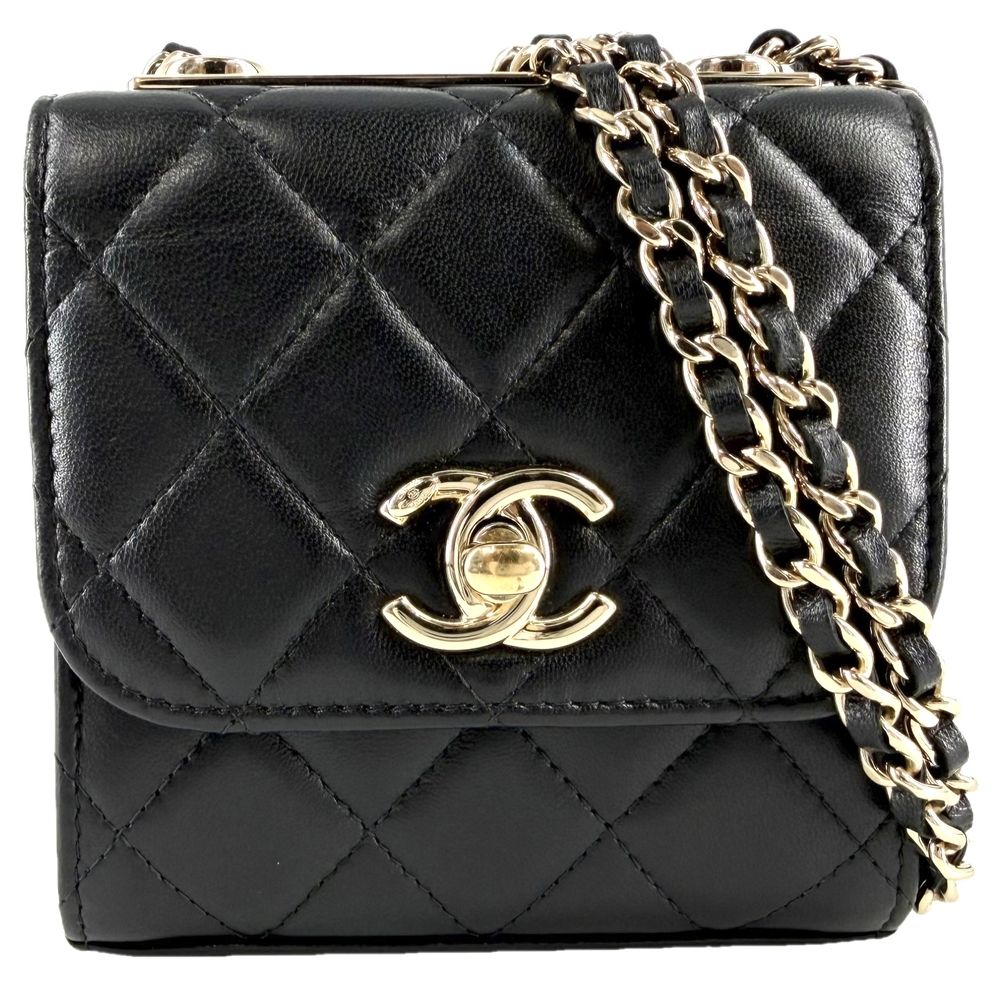 Chanel Shoulder Bag Crossbody CC Logo Quilted Chain Lambskin Black Gold Vintage