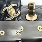 Chanel Shoulder Bag Crossbody CC Logo Quilted Chain Lambskin Black Gold Vintage — view 7