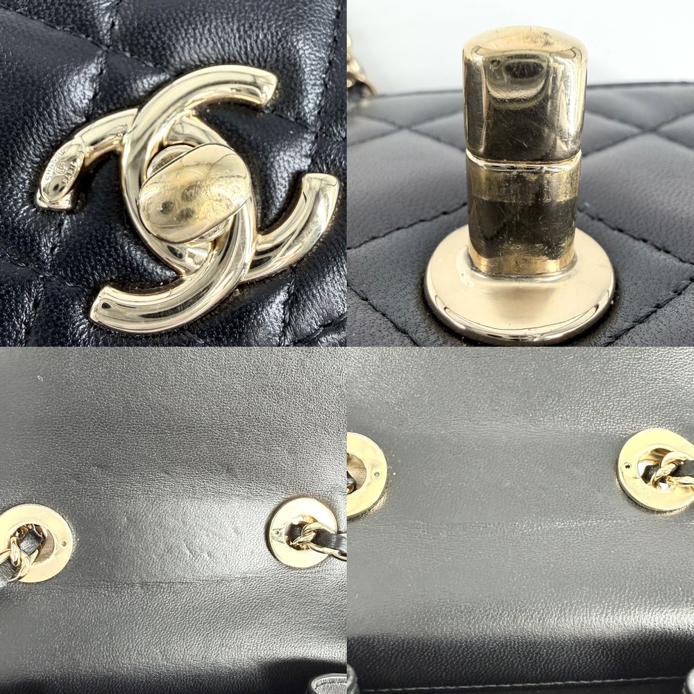 Chanel Shoulder Bag Crossbody CC Logo Quilted Chain Lambskin Black Gold Vintage — view 7