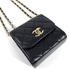 Chanel Shoulder Bag Crossbody CC Logo Quilted Chain Lambskin Black Gold Vintage — view 3