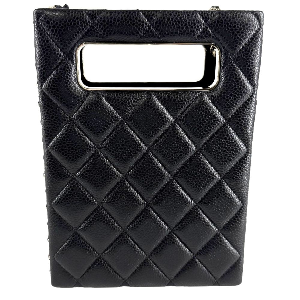 Chanel Shoulder Bag Quilted Evening CC Logo Bag Caviar Leather Black Gold — view 2