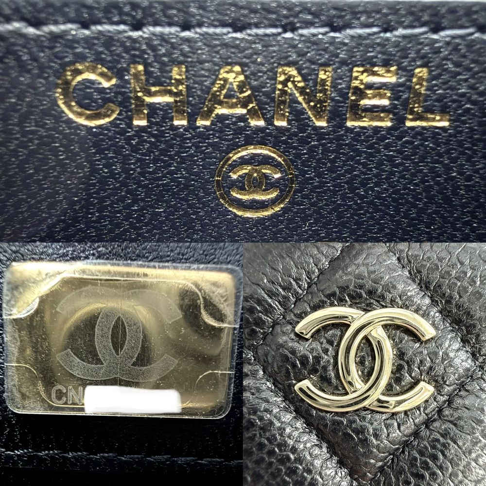 Chanel Shoulder Bag Quilted Evening CC Logo Bag Caviar Leather Black Gold — view 5