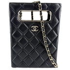 Chanel Shoulder Bag Quilted Evening CC Logo Bag Caviar Leather Black Gold