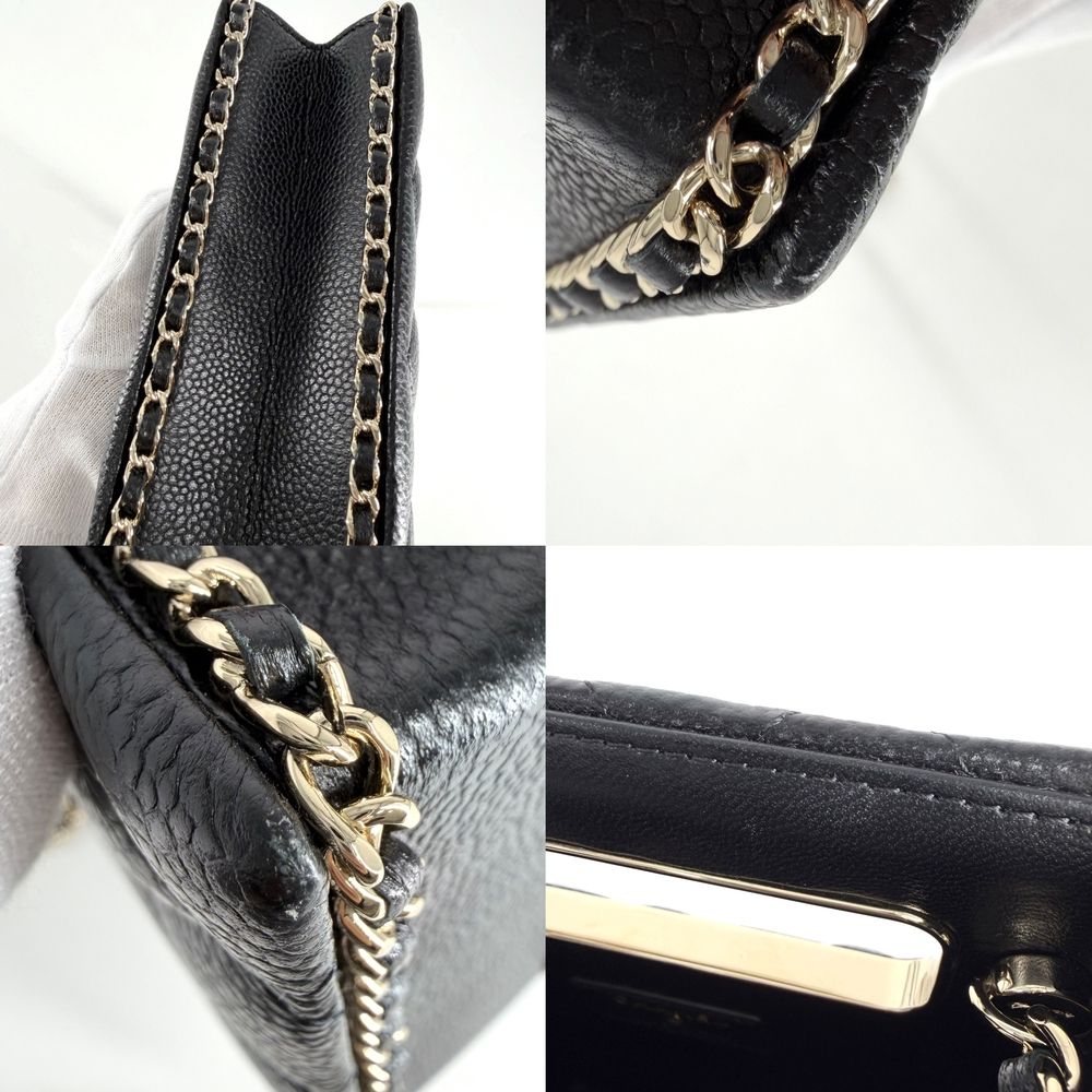 Chanel Shoulder Bag Quilted Evening CC Logo Bag Caviar Leather Black Gold — view 6