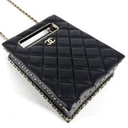 Chanel Shoulder Bag Quilted Evening CC Logo Bag Caviar Leather Black Gold — view 3