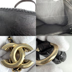 Chanel Shoulder Bag CC Logo Coco Pleated Stitch Bag Leather Black Gold Vintage — view 6