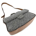 Chanel 2-Way Quilted Shoulder Bag CC Logo Crossbody Wool Leather Gray Silver — view 3