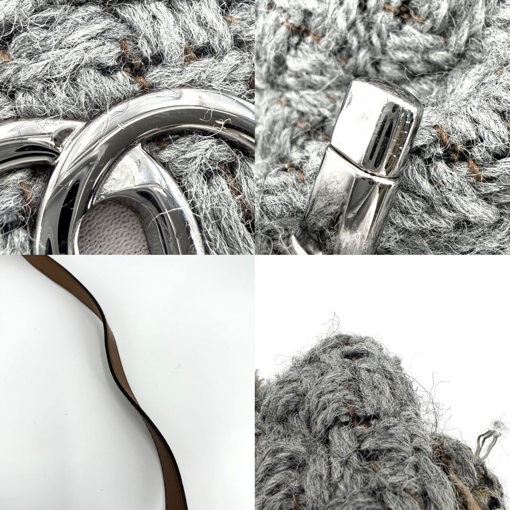 Chanel 2-Way Quilted Shoulder Bag CC Logo Crossbody Wool Leather Gray Silver — view 6