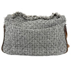 Chanel 2-Way Quilted Shoulder Bag CC Logo Crossbody Wool Leather Gray Silver — view 2