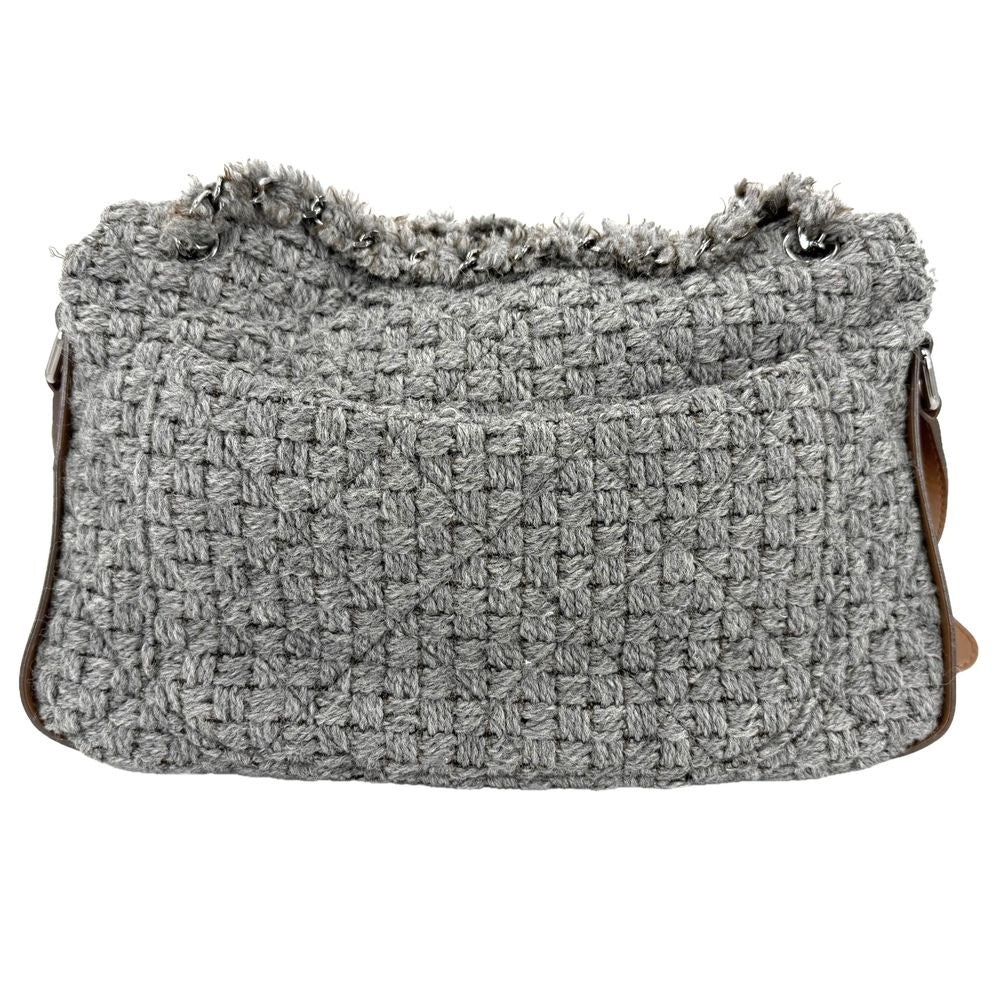 Chanel 2-Way Quilted Shoulder Bag CC Logo Crossbody Wool Leather Gray Silver — view 2