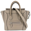 Celine 2-Way Luggage Nano Shoulder Bag Crossbody Leather Brown Silver Vintage
