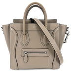 Celine 2-Way Luggage Nano Shoulder Bag Crossbody Leather Brown Silver Vintage