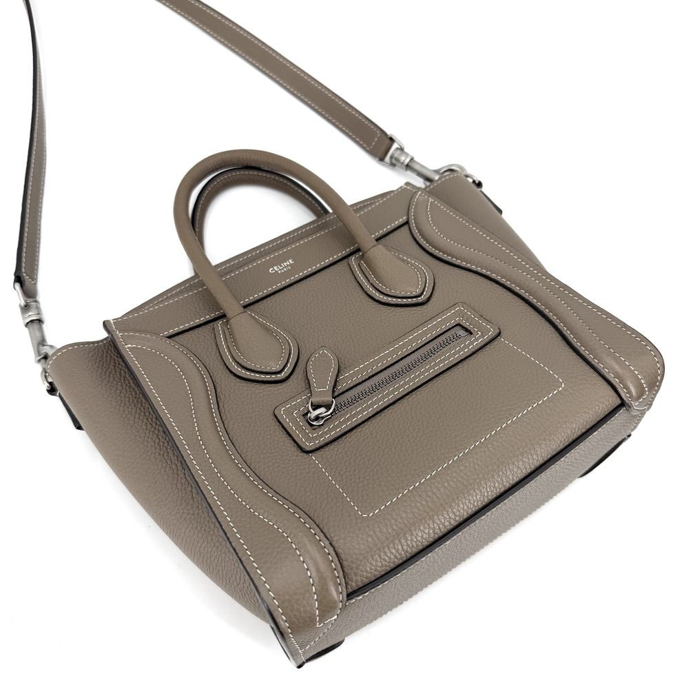 Celine 2-Way Luggage Nano Shoulder Bag Crossbody Leather Brown Silver Vintage — view 3