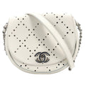 Chanel Shoulder Bag Perforated Pochette CC Logo Crossbody Leather White Silver