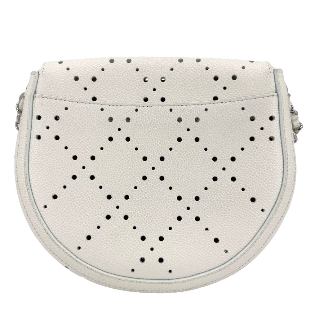 Chanel Shoulder Bag Perforated Pochette CC Logo Crossbody Leather White Silver — view 2