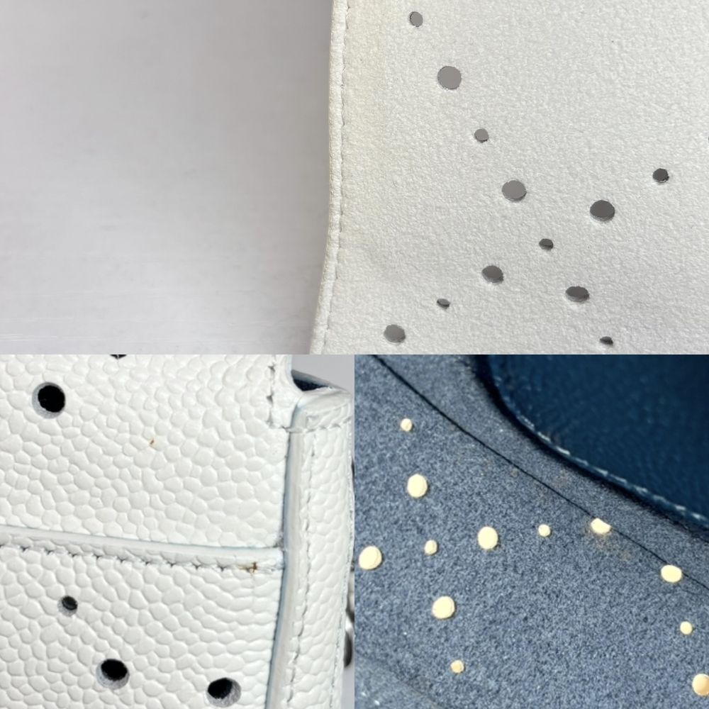Chanel Shoulder Bag Perforated Pochette CC Logo Crossbody Leather White Silver — view 7