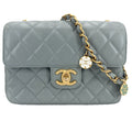 Chanel Shoulder Bag Quilted CC Logo Charm Lambskin Green Gold