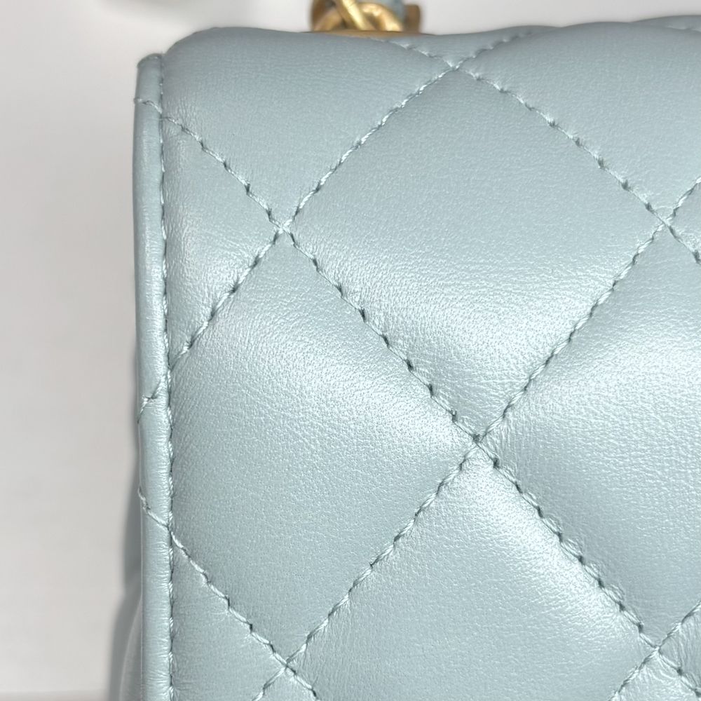 Chanel Shoulder Bag Quilted CC Logo Charm Lambskin Green Gold — view 7