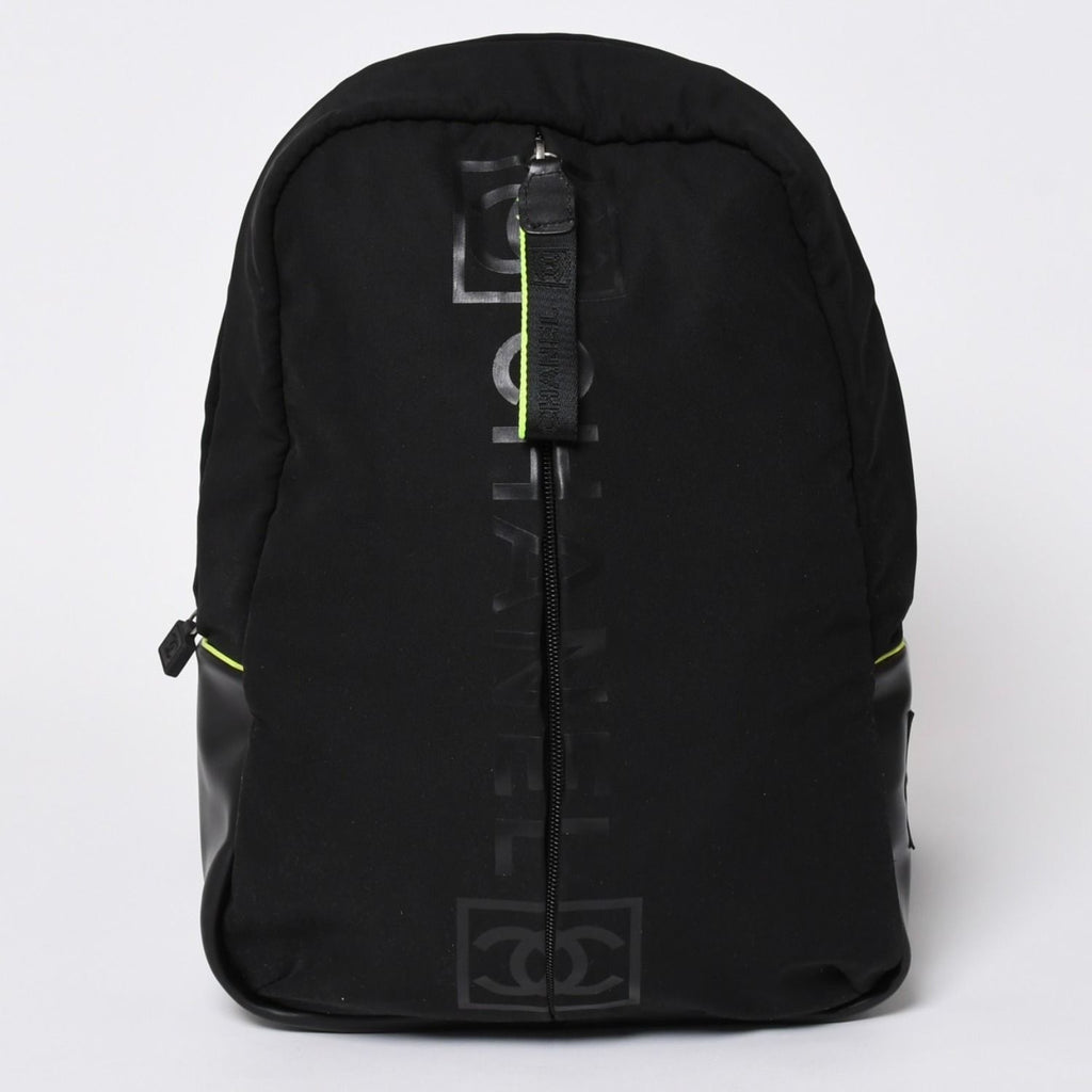 Chanel Sports Line Backpack Black Lime Green Nylon Leather