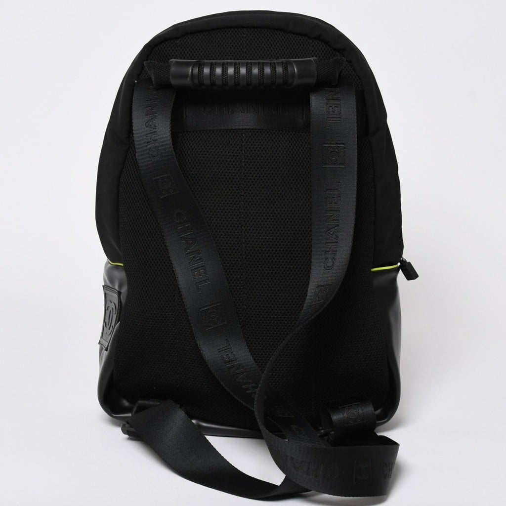 Chanel Sports Line Backpack Black Lime Green Nylon Leather — view 2