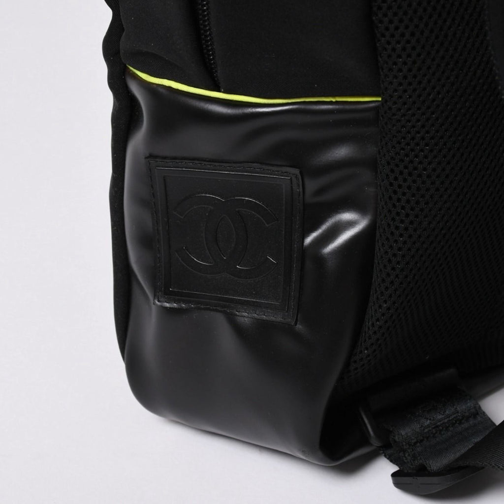 Chanel Sports Line Backpack Black Lime Green Nylon Leather — view 8
