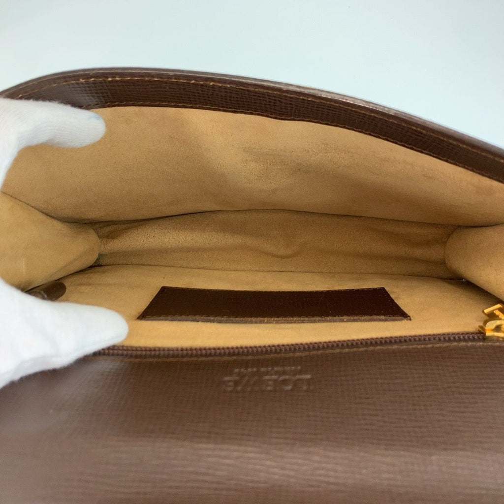 Loewe Anagram Brown Gold Leather Clutch — view 7