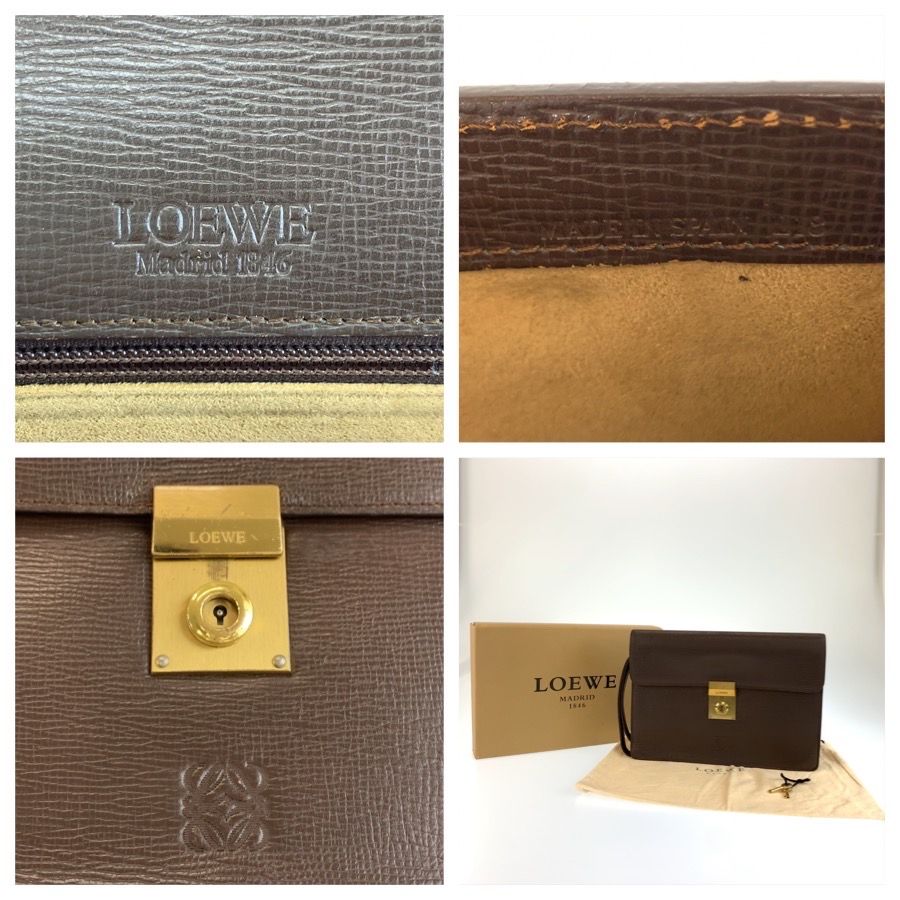Loewe Anagram Brown Gold Leather Clutch — view 3
