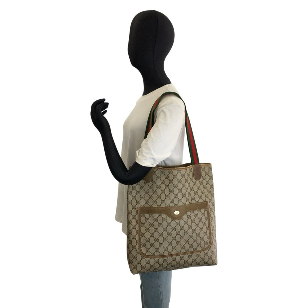 Gucci Vintage Sherry Line Beige GG Supreme Canvas Tote Shoulder Bag — view 7