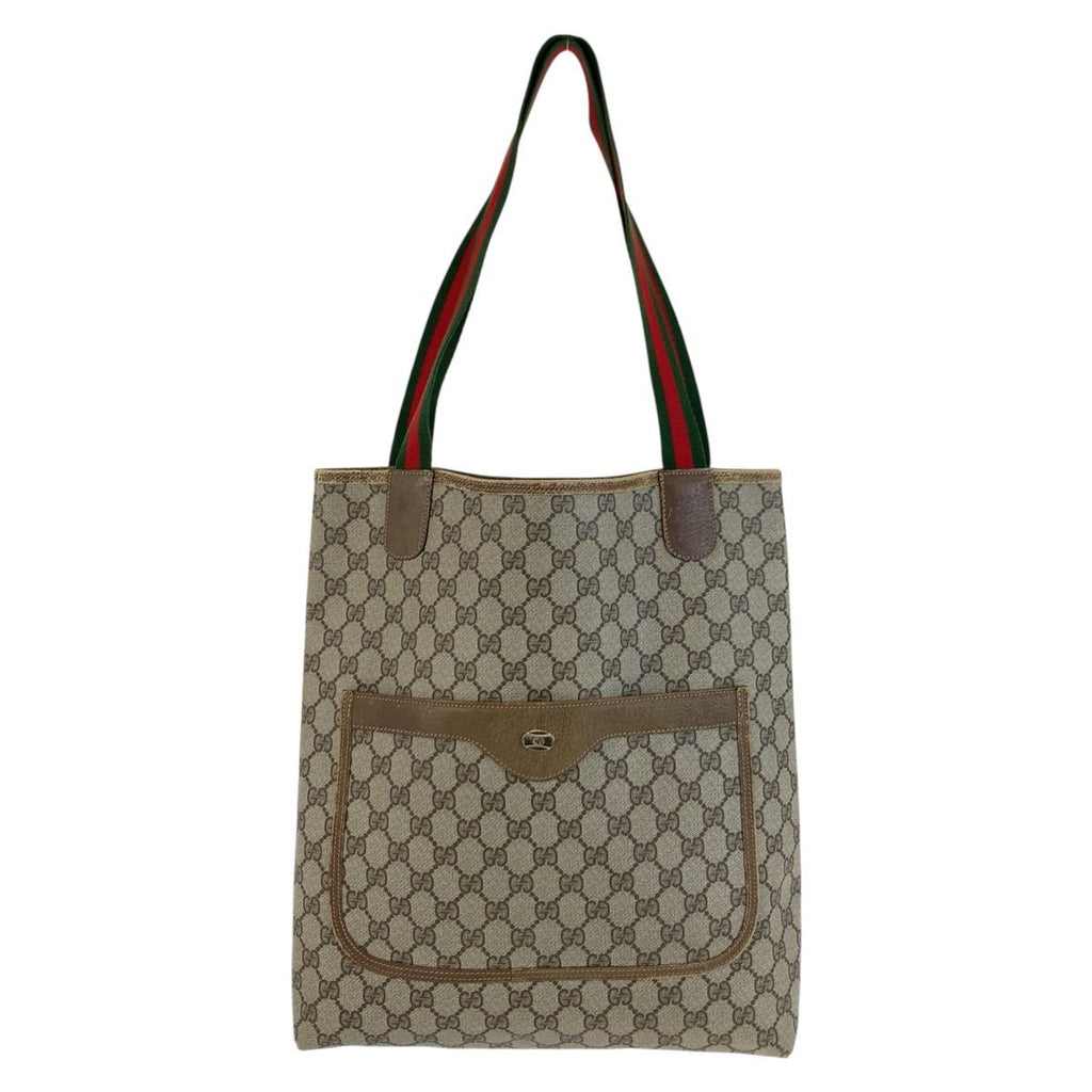 Gucci Vintage Sherry Line Beige GG Supreme Canvas Tote Shoulder Bag