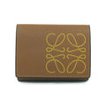 Loewe Trifold Wallet Anagram Coin Purse Brown Yellow Silver
