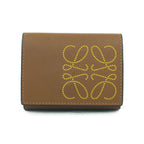 Loewe Trifold Wallet Anagram Coin Purse Brown Yellow Silver