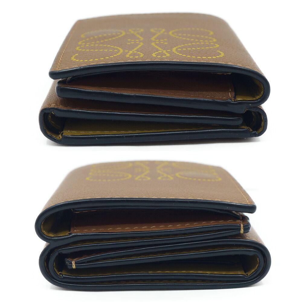 Loewe Trifold Wallet Anagram Coin Purse Brown Yellow Silver — view 3
