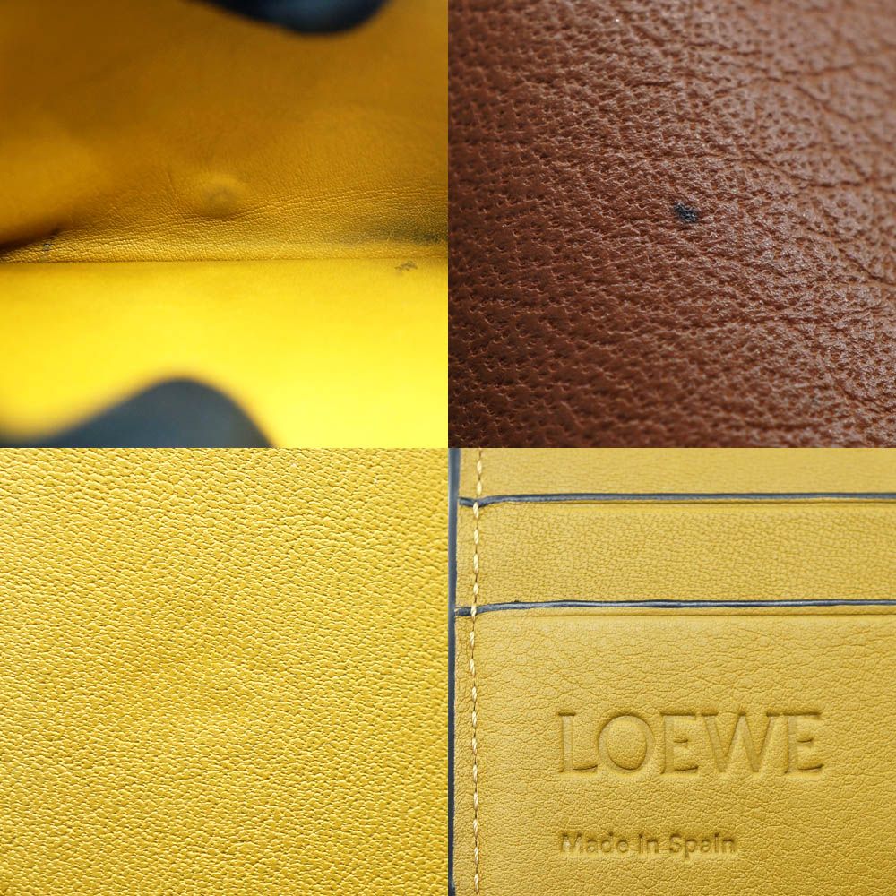 Loewe Trifold Wallet Anagram Coin Purse Brown Yellow Silver — view 7