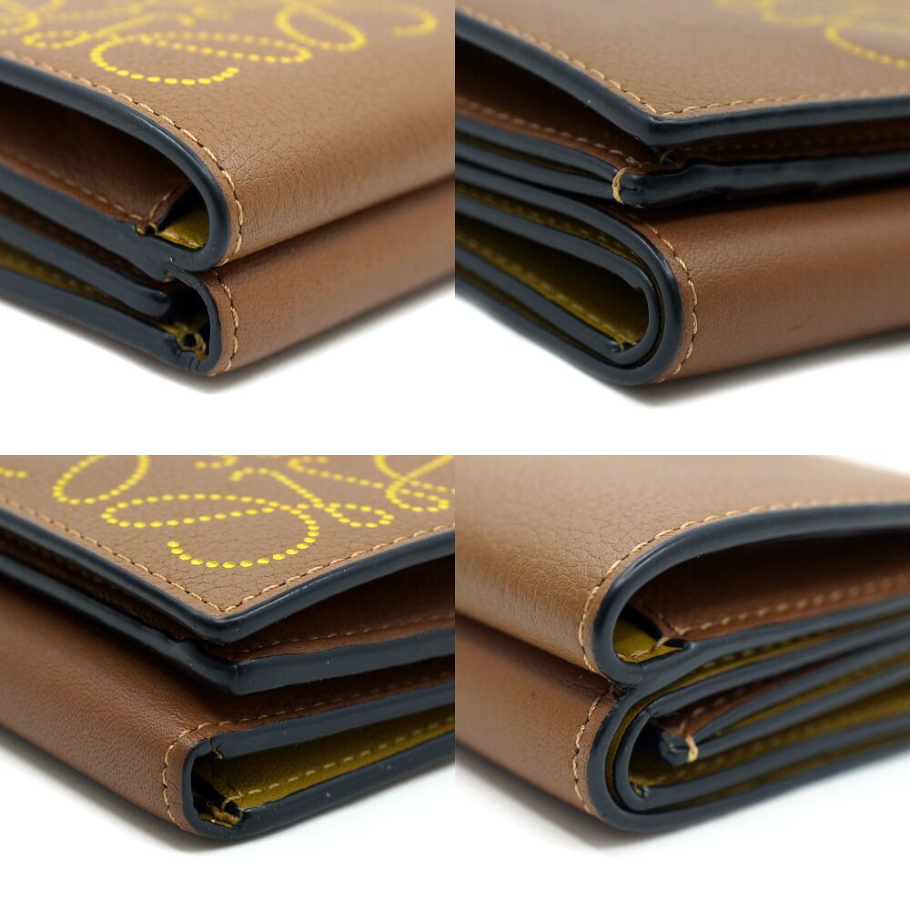 Loewe Trifold Wallet Anagram Coin Purse Brown Yellow Silver — view 5