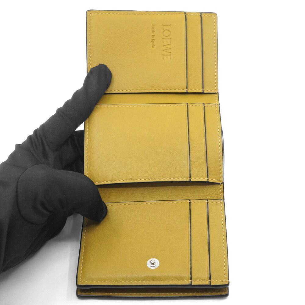 Loewe Trifold Wallet Anagram Coin Purse Brown Yellow Silver — view 6