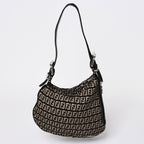 Fendi Zucchino Oyster Bag Canvas Leather Black Beige Silver — view 2