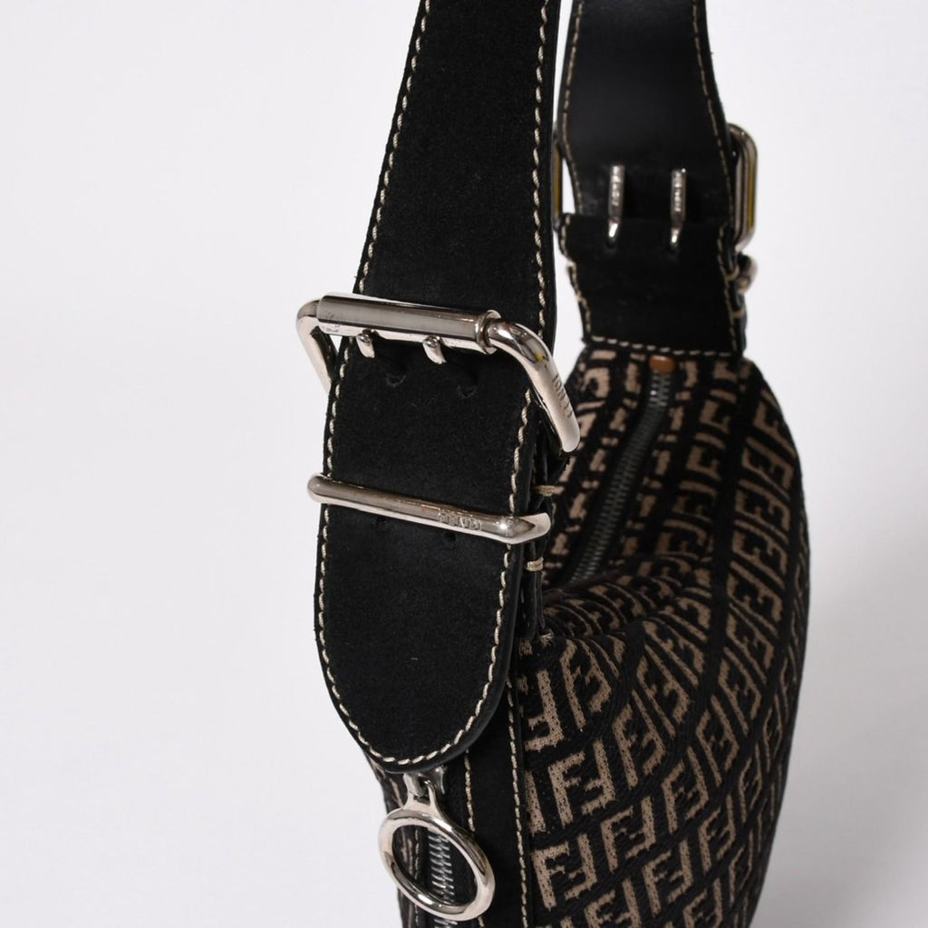Fendi Zucchino Oyster Bag Canvas Leather Black Beige Silver — view 7