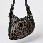 Fendi Zucchino Oyster Bag Canvas Leather Black Beige Silver — view 3