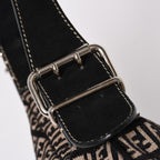 Fendi Zucchino Oyster Bag Canvas Leather Black Beige Silver — view 6