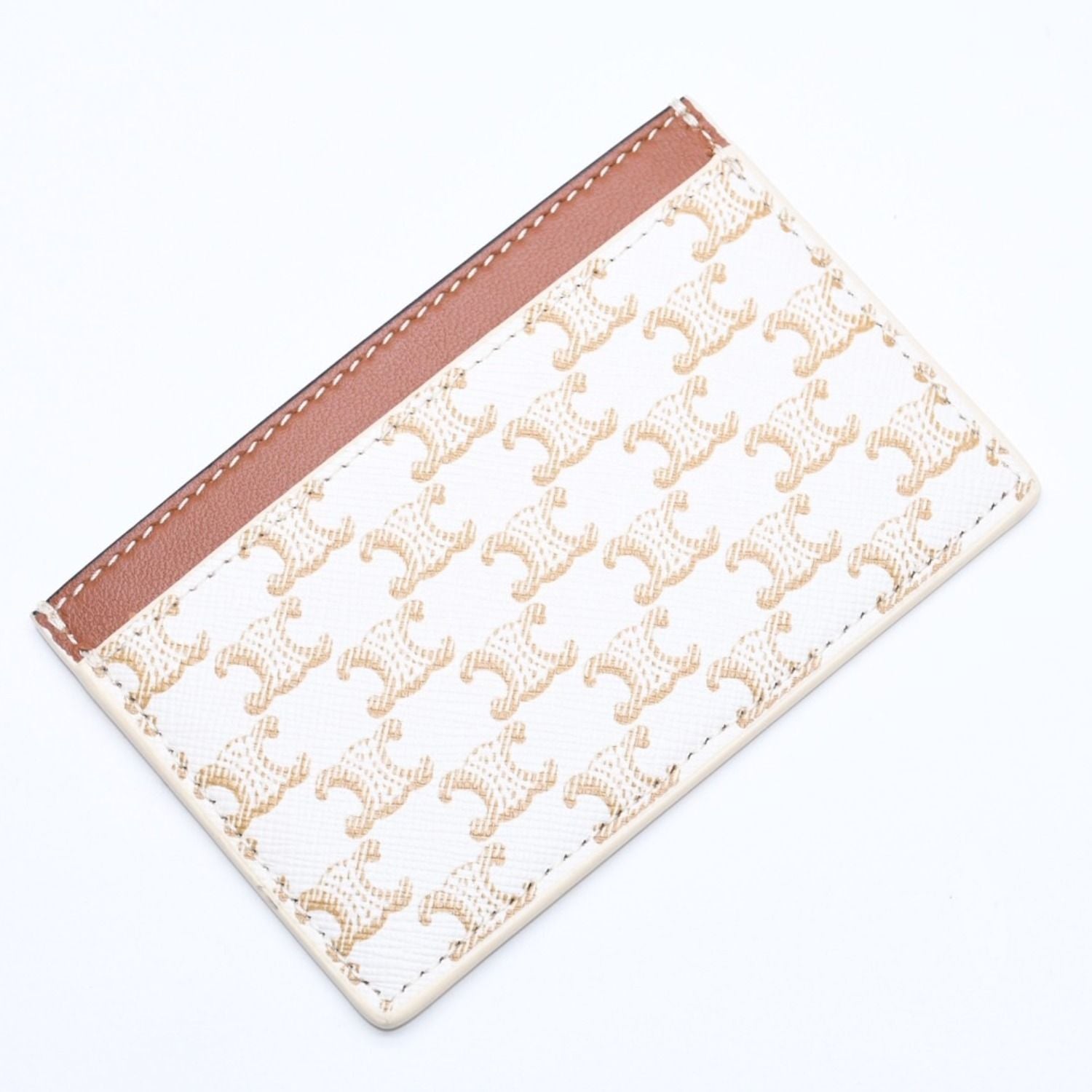 Celine Card Case Triomphe Canvas Brown White — view 4