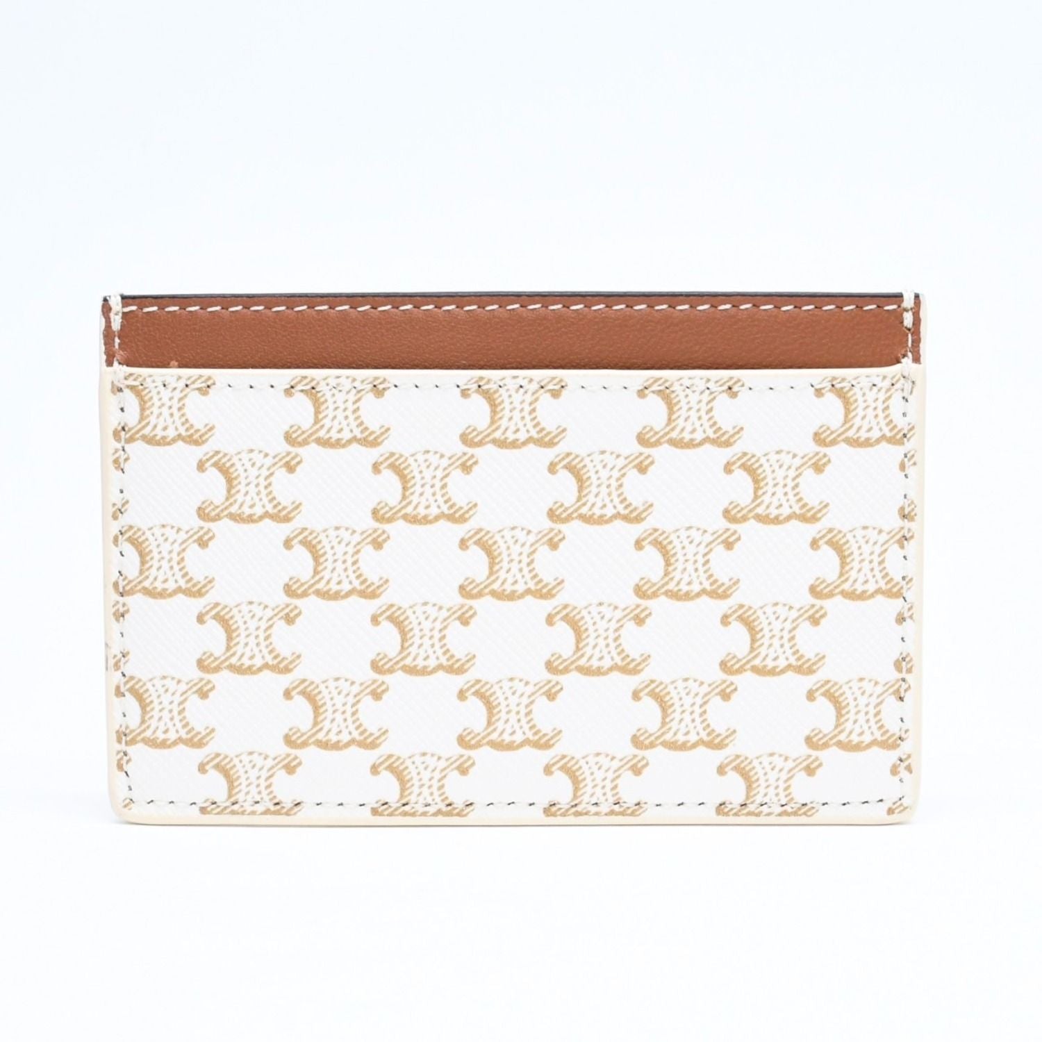 Celine Card Case Triomphe Canvas Brown White — view 2