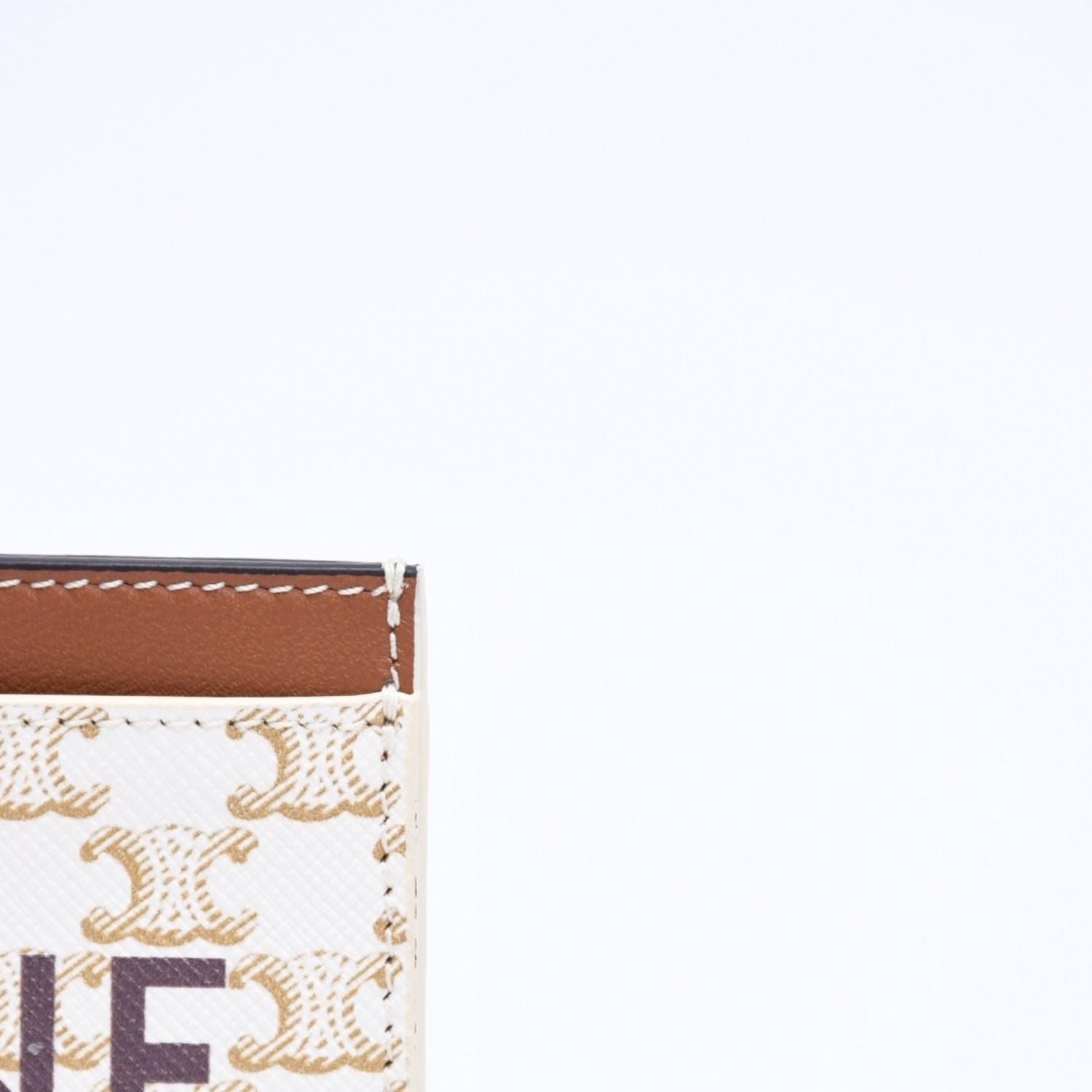 Celine Card Case Triomphe Canvas Brown White — view 5
